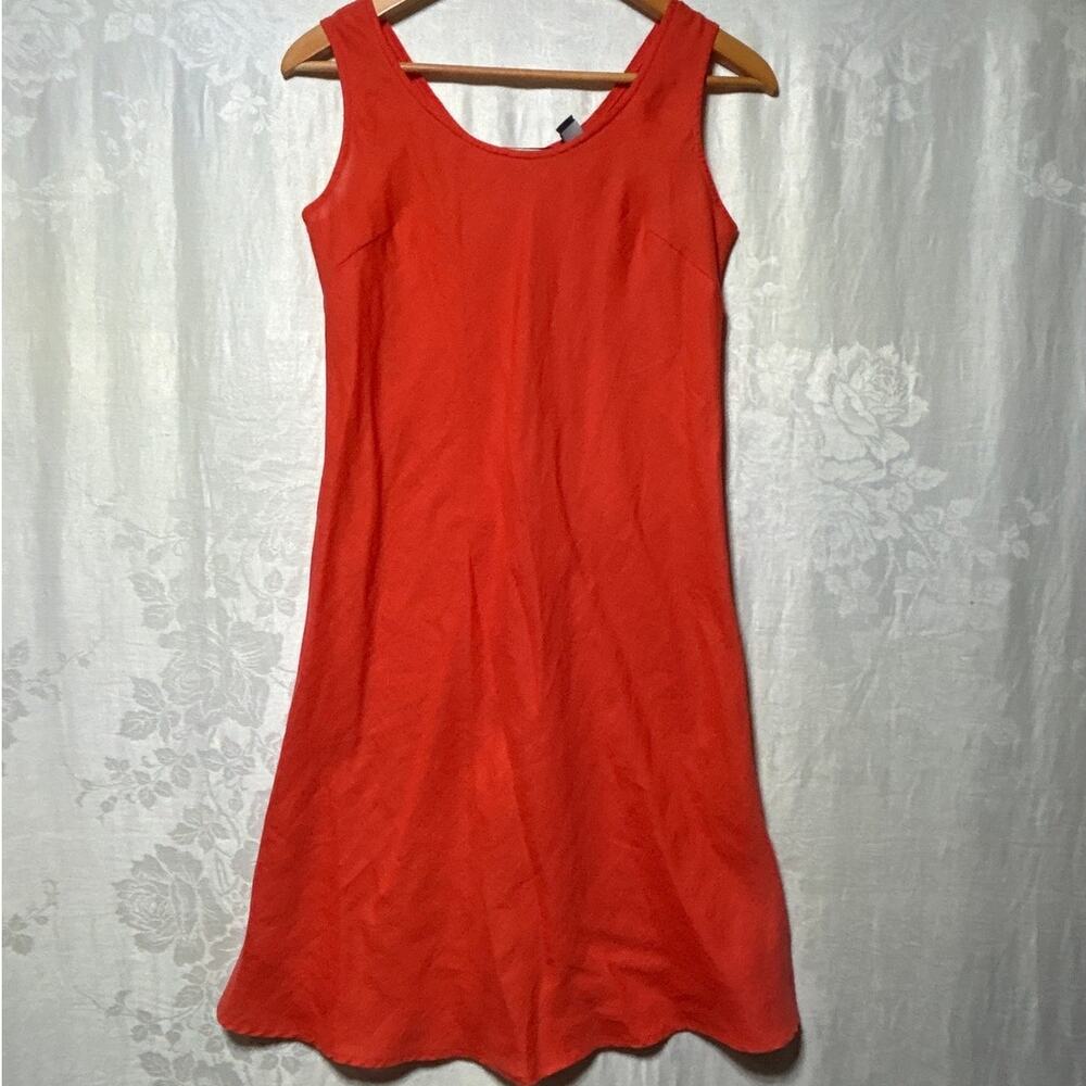 Liz Claiborne Dress Small Orange 100% Linen Shift Sleeveless Knee Length